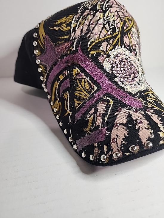 Stephanie Head Wear Snapback Hat Y2K Rose Embellished Ed Hardy Bejeweled Grunge - Picture 2 of 11